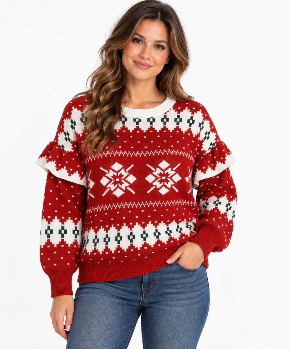 SIMPLEE Fair Isle Christmas sweater Ruffles Large NWT New Vibrant Ugly T110